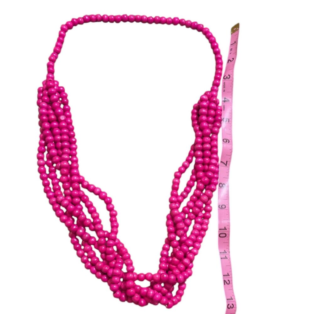 Pink Multi Strand Beaded Necklace Statement Chunky Layered Bold Fashion Jewelry - Picture 4 of 4